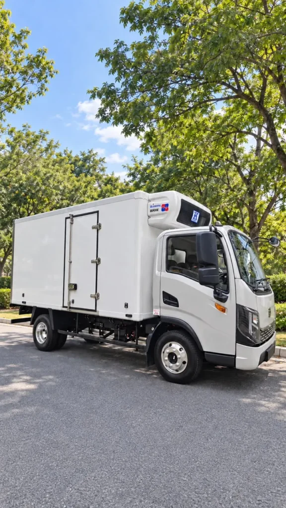 Refrigeration truck body exterior inspected for panel damage and seal wear as part of preventive care